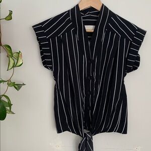Annie 50 Black and White Striped Button Down Shirt